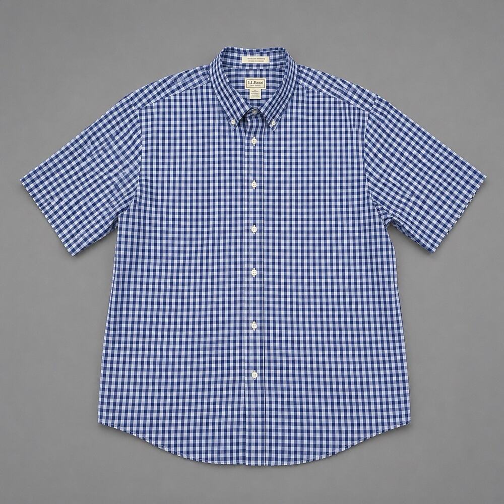 L.L. Bean Traditional Fit Gingham Button Down Shirt Sleeve Shirt Large 280483